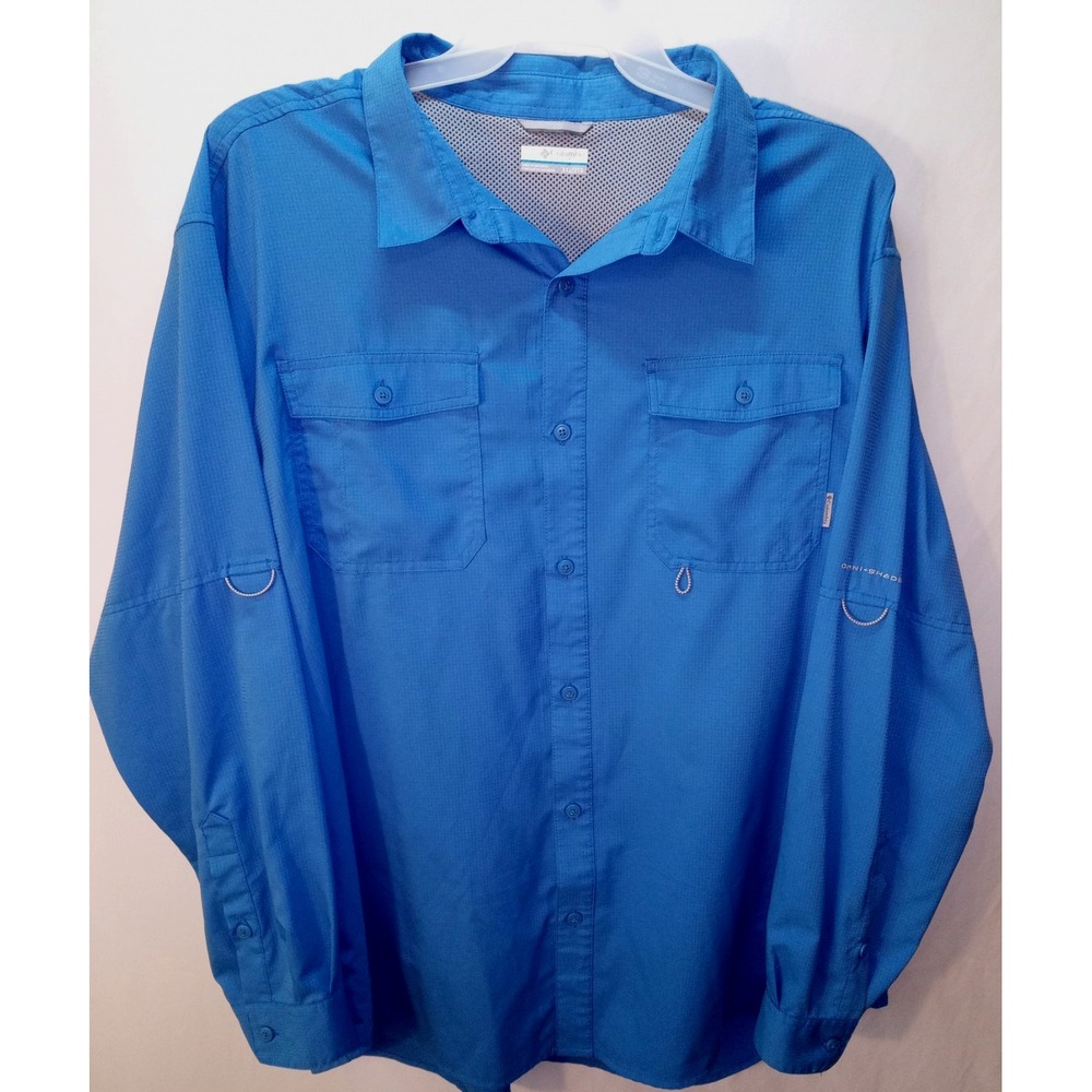 Men's Columbia Button Down Long Sleeve Fishing Outdoor Shirt, XXl, Blue